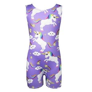 Shiner Purple Unicorn Print Sleeveless leotard